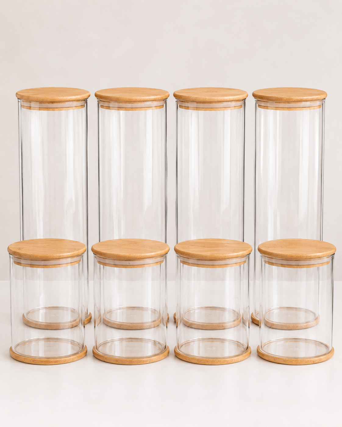 Clear Pantry Storage Jar Set with Bamboo-Style Lids