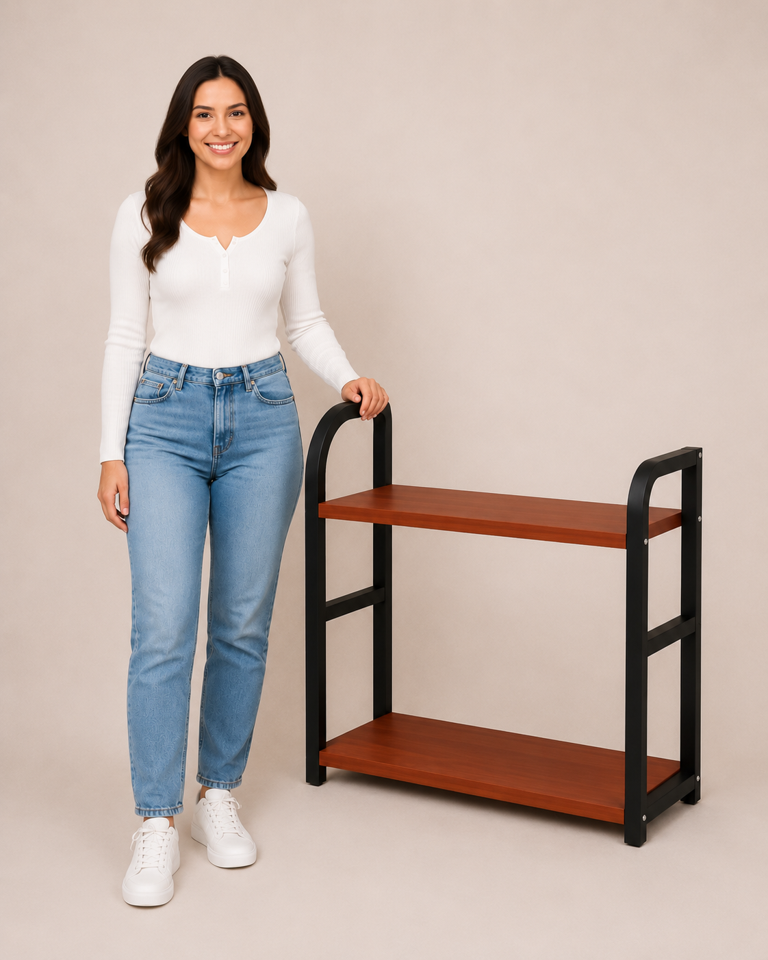 2-Tier Countertop Storage Rack with Wood Shelves
