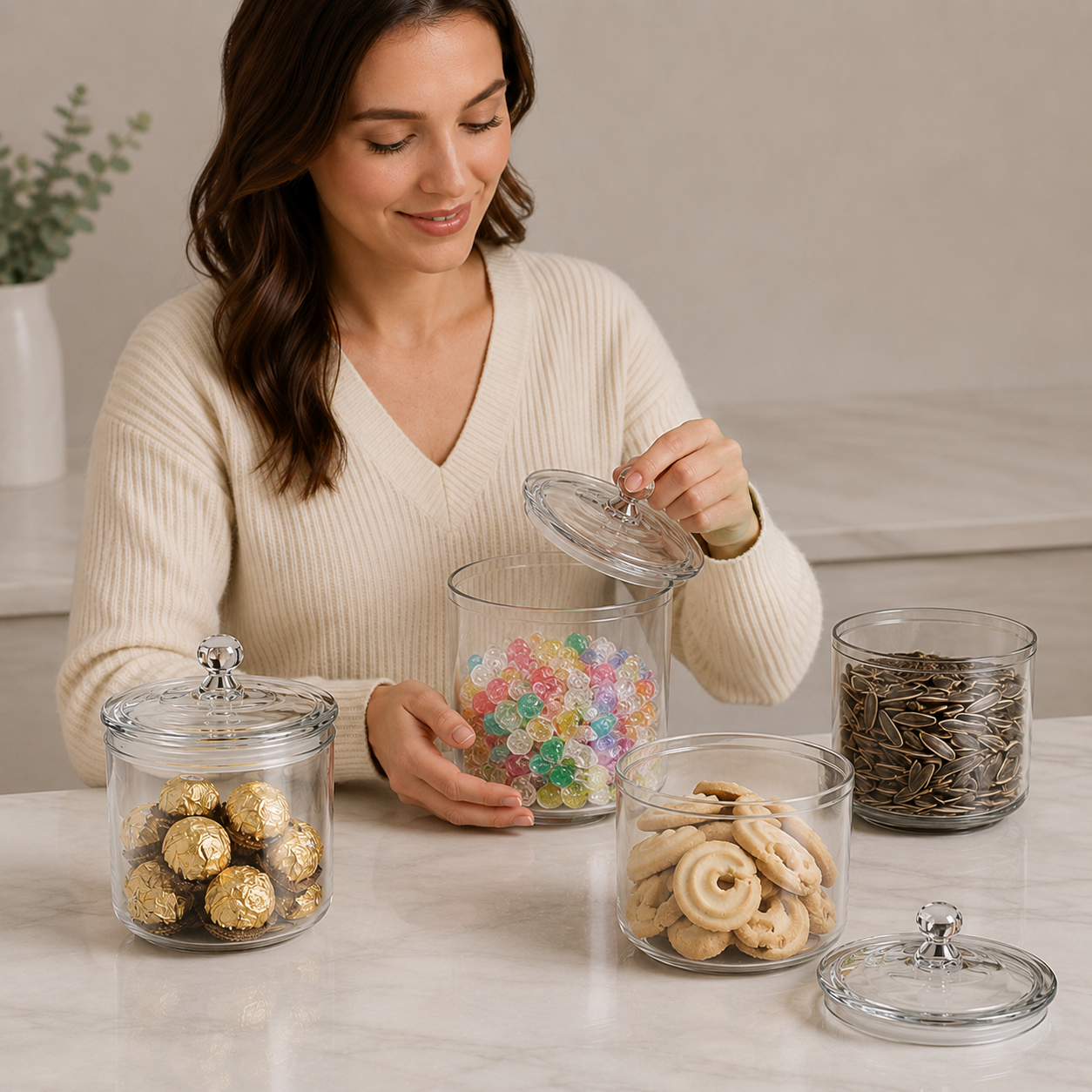 Elegant Clear Glass Storage Jar Set