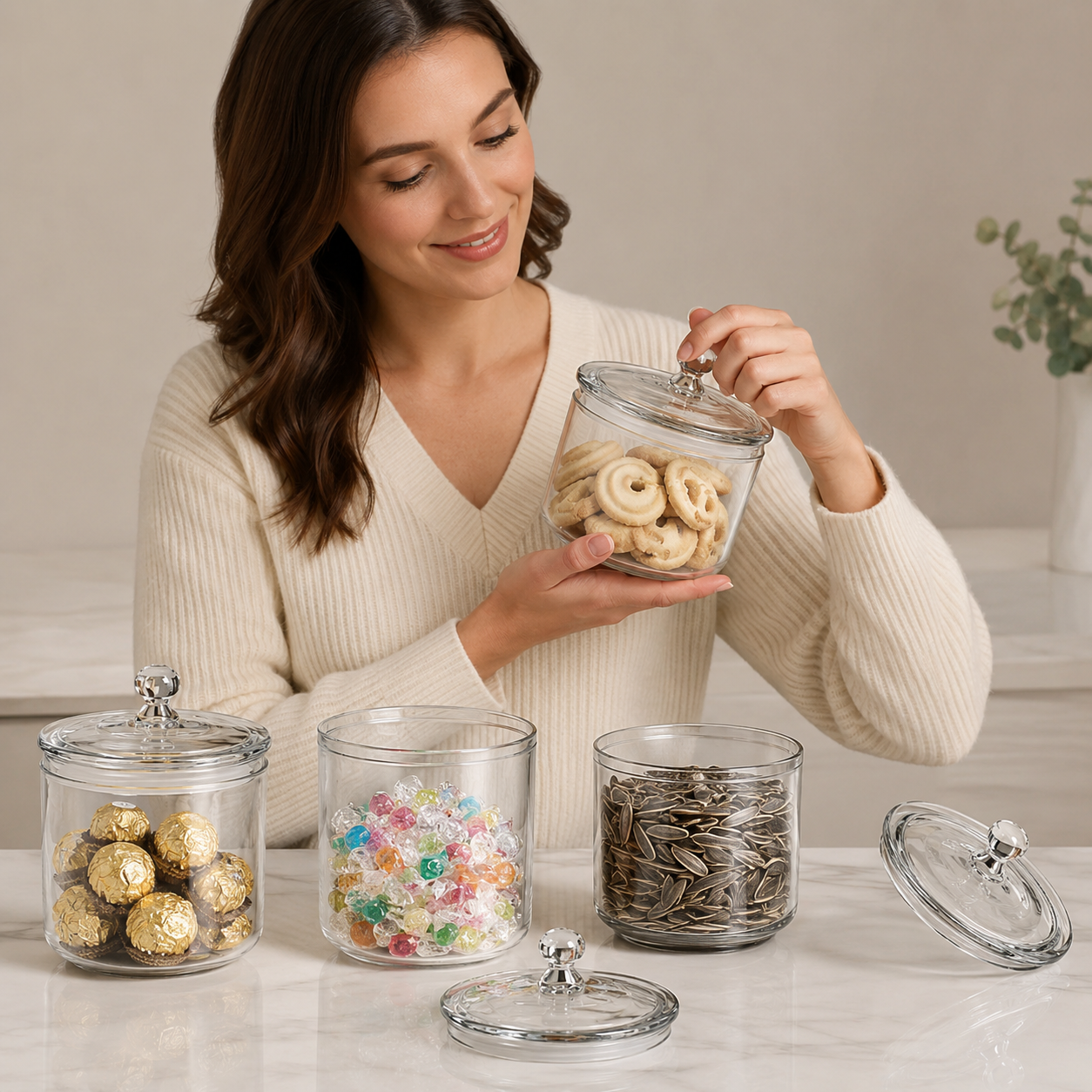 Elegant Clear Glass Storage Jar Set