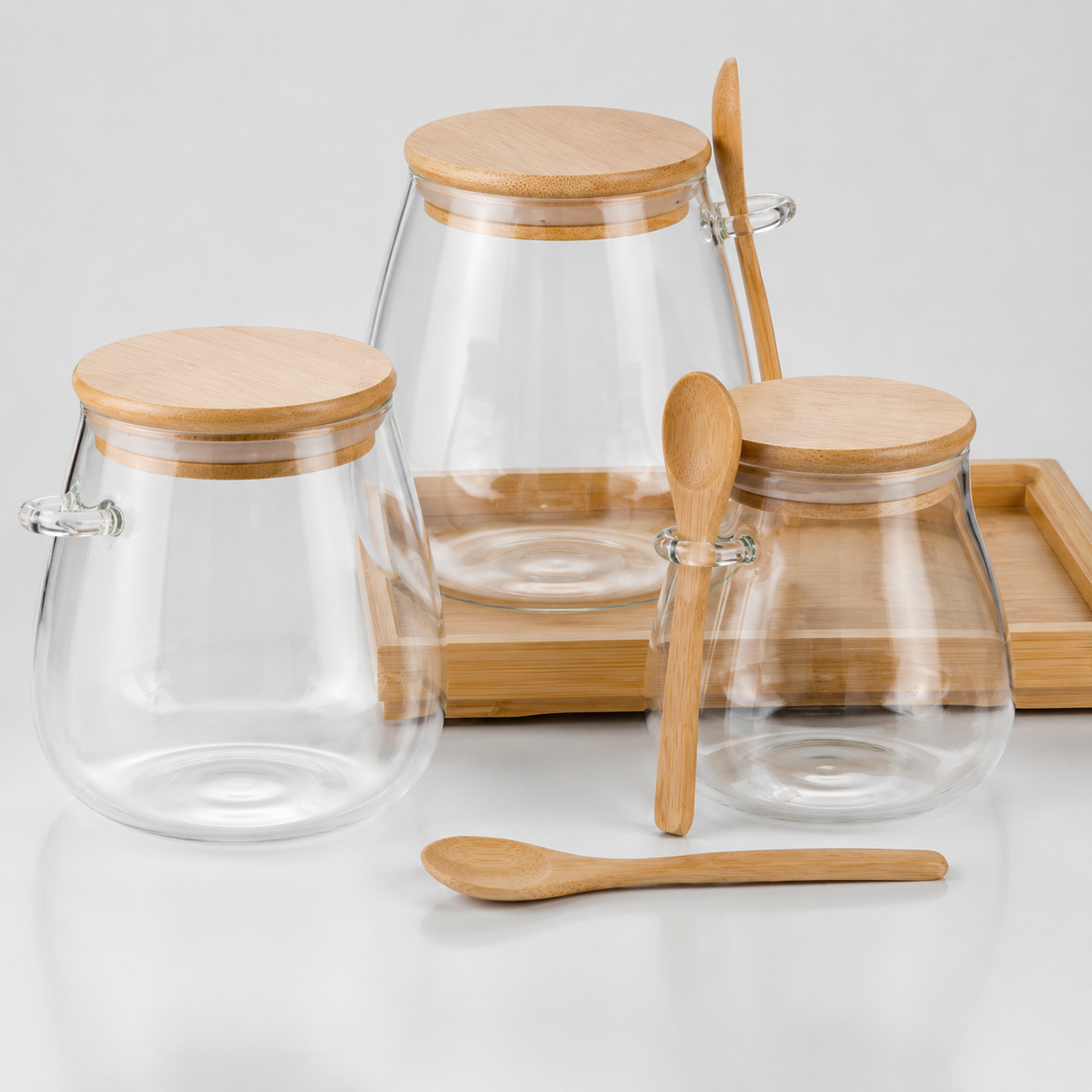 Bamboo Glass Storage Jar Set
